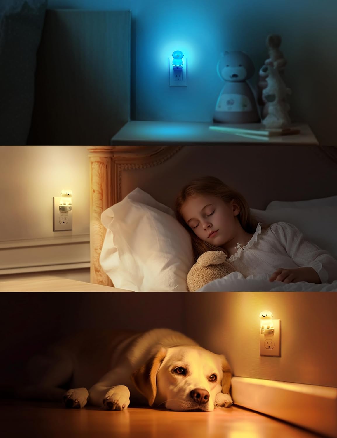 L LOHAS LED Plug in Night Light for Kids, 3D Cute Puppy Night Lights with Dusk to Dawn Sensor, RGB+Soft White 3000K Dog Night Light, Christmas Birthday Gift Nightlight for Kids, Room Decor
