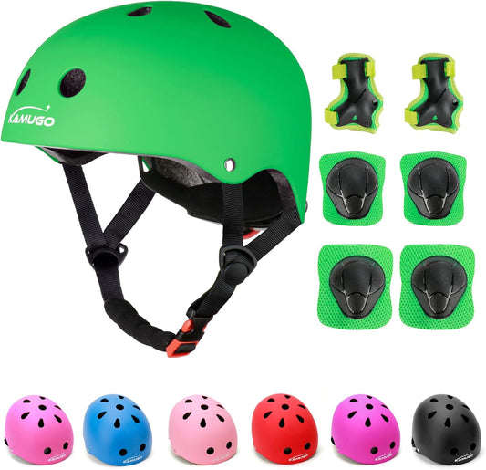 KAMUGO Kids Adjustable Helmet, with Sports Protective Gear Set Knee Elbow Wrist Pads for Toddler Age 2-8 Boys Girls, Bike Skateboard Hoverboard Scooter Rollerblading Helmet Set