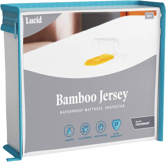 LUCID Premium Rayon from Bamboo Jersey Mattress Protector - Ultra Soft - Waterproof -White Twin