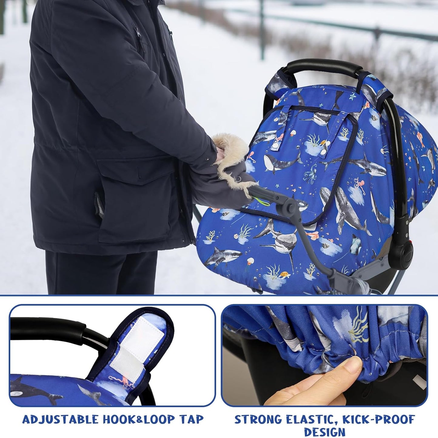 Pea Pod Car Seat Cover Baby, Infant Car Seat Canopy Covers for Newborn with 2 Layers Windows of Breathable Mesh Fabric, Lightweight Polyester/Soft Minky Dot Backing (Ocean)