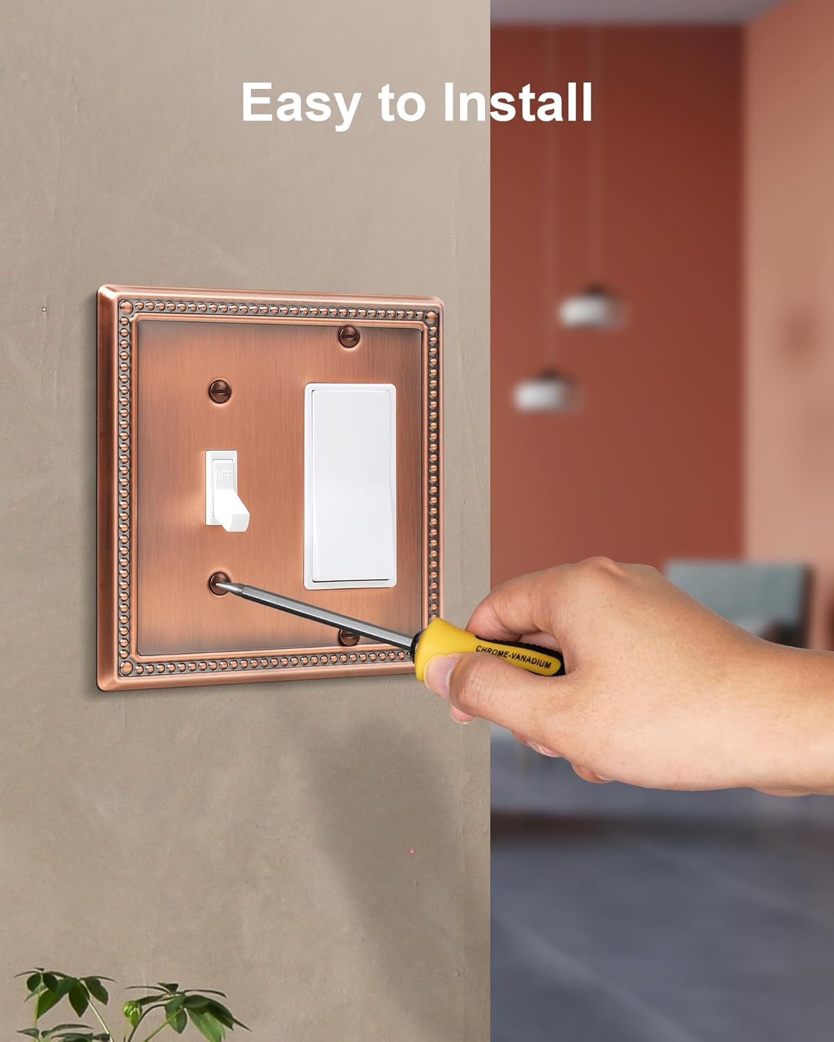 2-Pack Combo Toggle/Decorator Light Switch Cover Plate, Pearls Decorative Electrical Outlet Covers, Metal Wall Switch Plates and Outlet Covers, Antique Copper