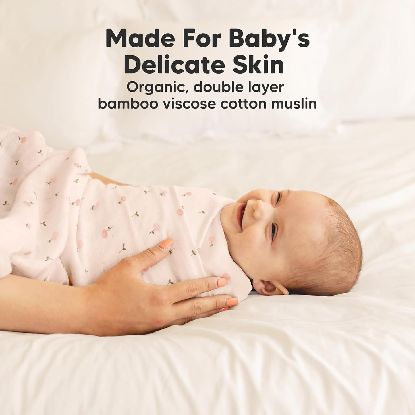 4-Pack Muslin Swaddle Blankets for Boys, Girls - Organic Baby Swaddles for Newborns, Soft & Breathable Receiving Baby Blankets for Girl, Boy, Neutral, Newborn Essentials Gift (Wild Bloom)