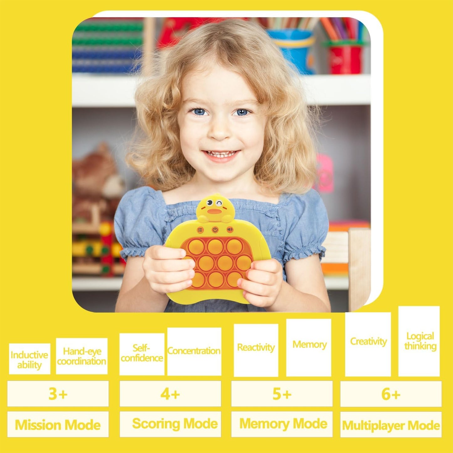 Quick Push Pop Game Fidget Toys Pro for Kids Adults, Handheld Puzzle Game Machine, Squeeze Poppet Sensory Fast Push Bubble Toy,Party Game,Birthday Gitfs Duck