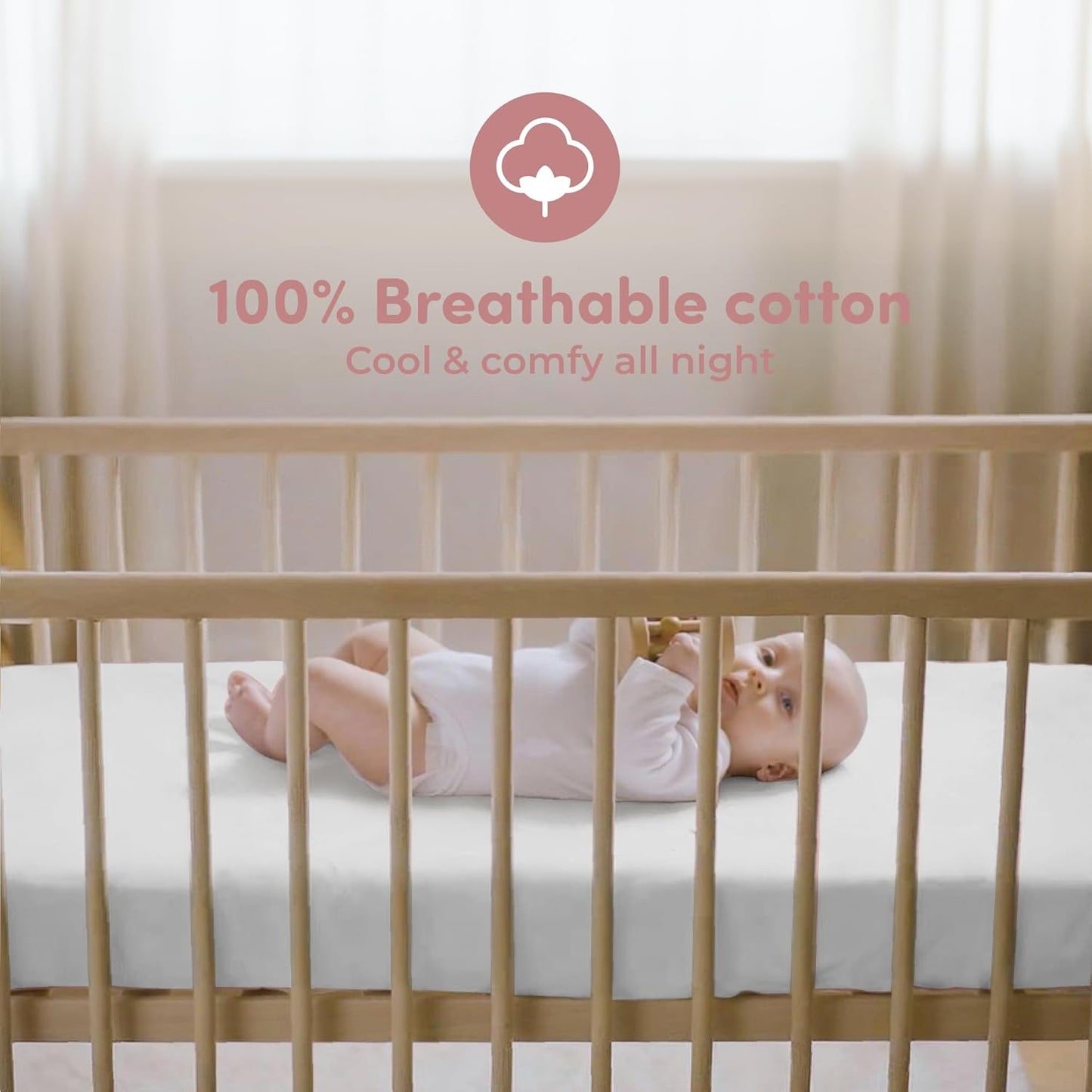 Sweety Fox 2-Pack Crib Sheets - Soft Jersey Cotton Fitted Sheets for Boys and Girls, Mini Crib Sheets, Toddler Bed Sheets (White/Pink)