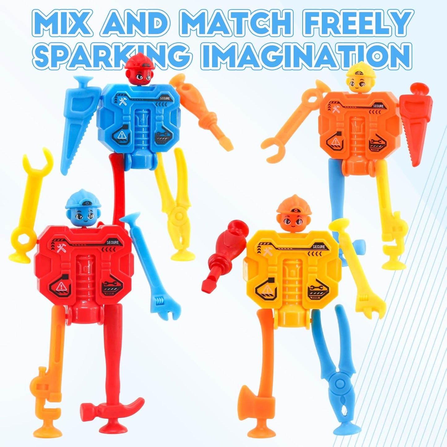 Action Figures Fidget Toys, Kids Tool Set Robot Toys, Toddler Road Trip Car Airplane Travel Suction Toys, Party Favor Classroom Prizes Sensory Autism Toys Gifts for Girls Boys 4 5 6 7+ Years Old