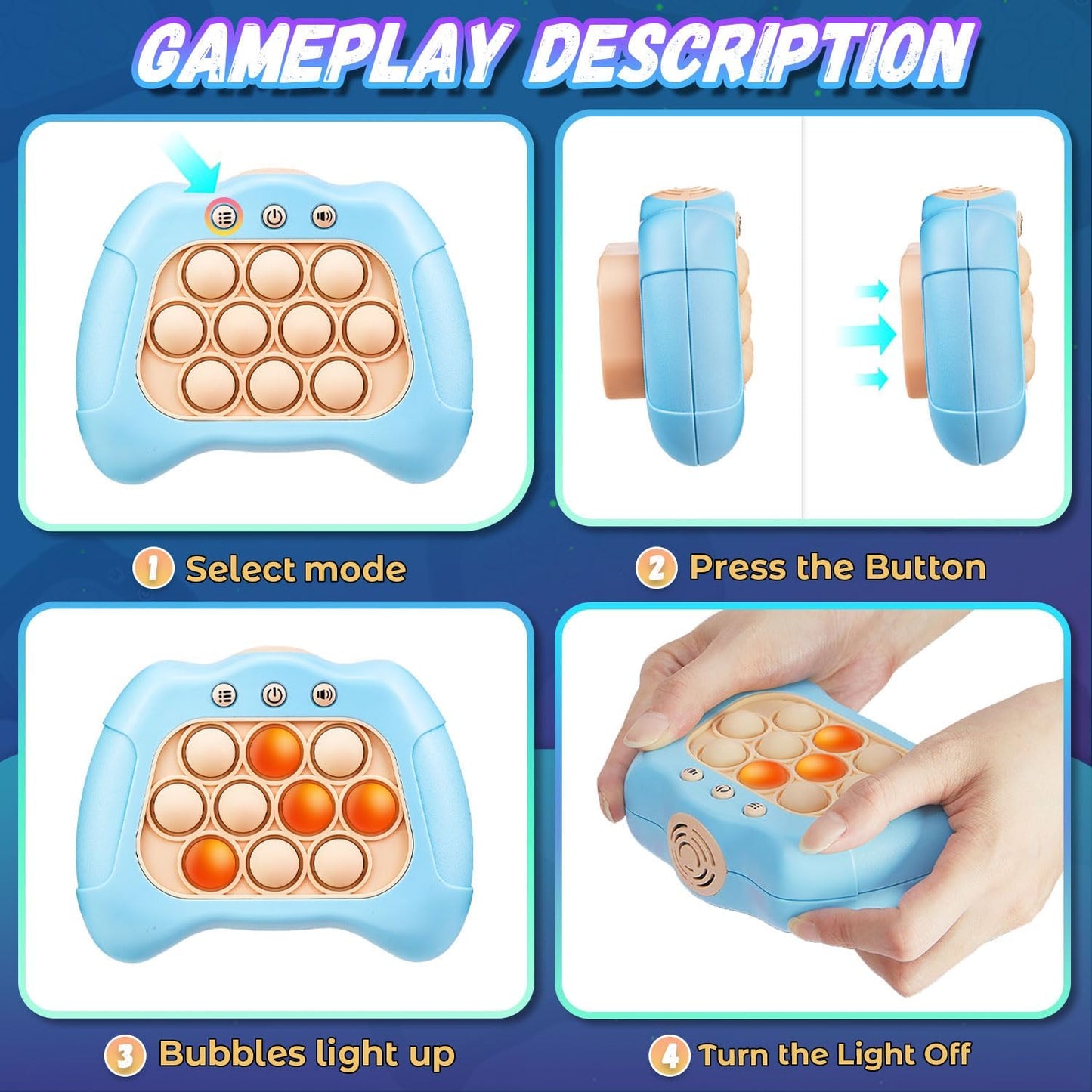 Quick Push Game for Kids 8-12,Pop Sensory Fidget Toys for Kids 6-12,Birthday Gifts for Boys and Girls (Light Blue)