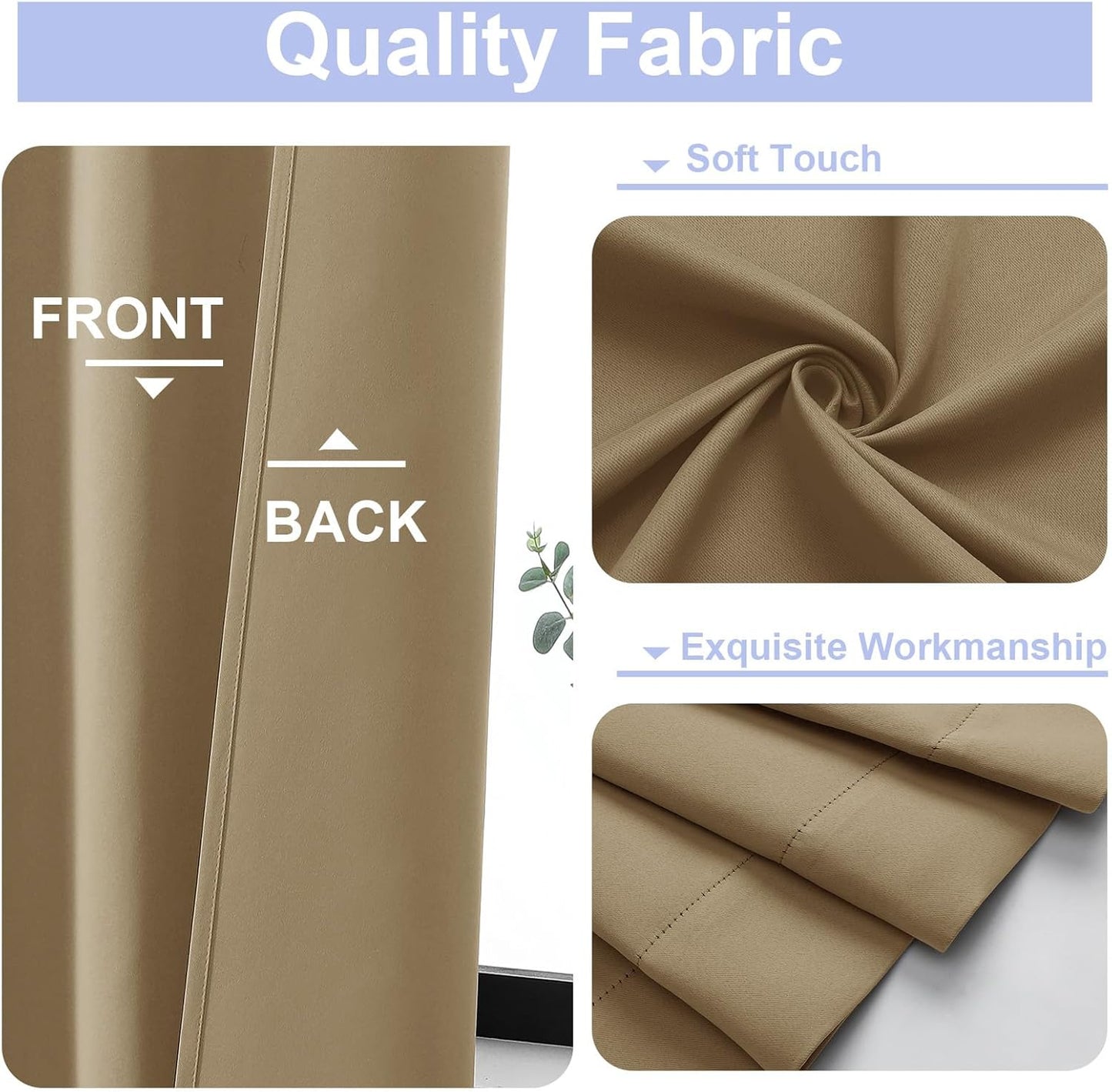 Simplebrand Blackout Extra 10ft Curtains for Patio 120 Inches Long 2 Panels Set, Solid Thermal Insulated Energy Saving Rod Pocket Window Treatment Curtains Blackout Drapes, 50" Wx120 L, Taupe