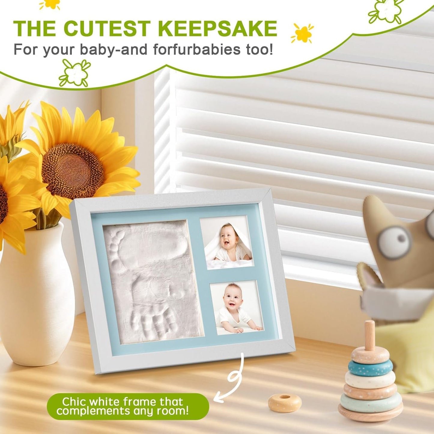 Baby Hand and Footprint Kit,Footprint Kit for Boy or Girl,Keepsake Handprint Kit Newborn Nursery Picture Frame Timeless Gifts for Baby Shower and Registry (white)