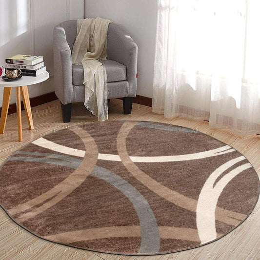 Rugshop Modern Wavy Circles Design Round Area Rug 8' Brown