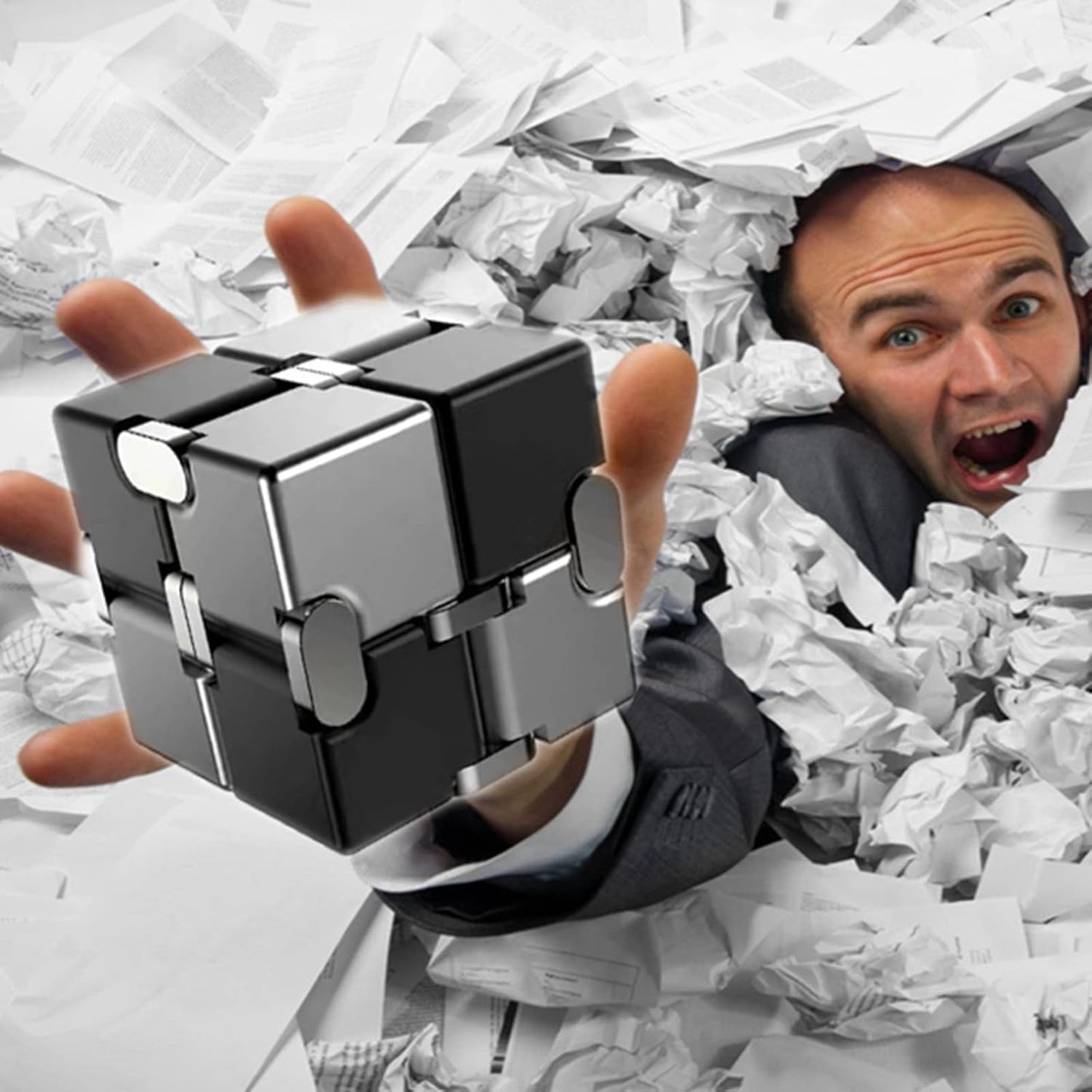 Metal Fidget Toys Infinity Cube for Men Anxiety Stress Relief Aluminum Alloy Material (Black & Silver)