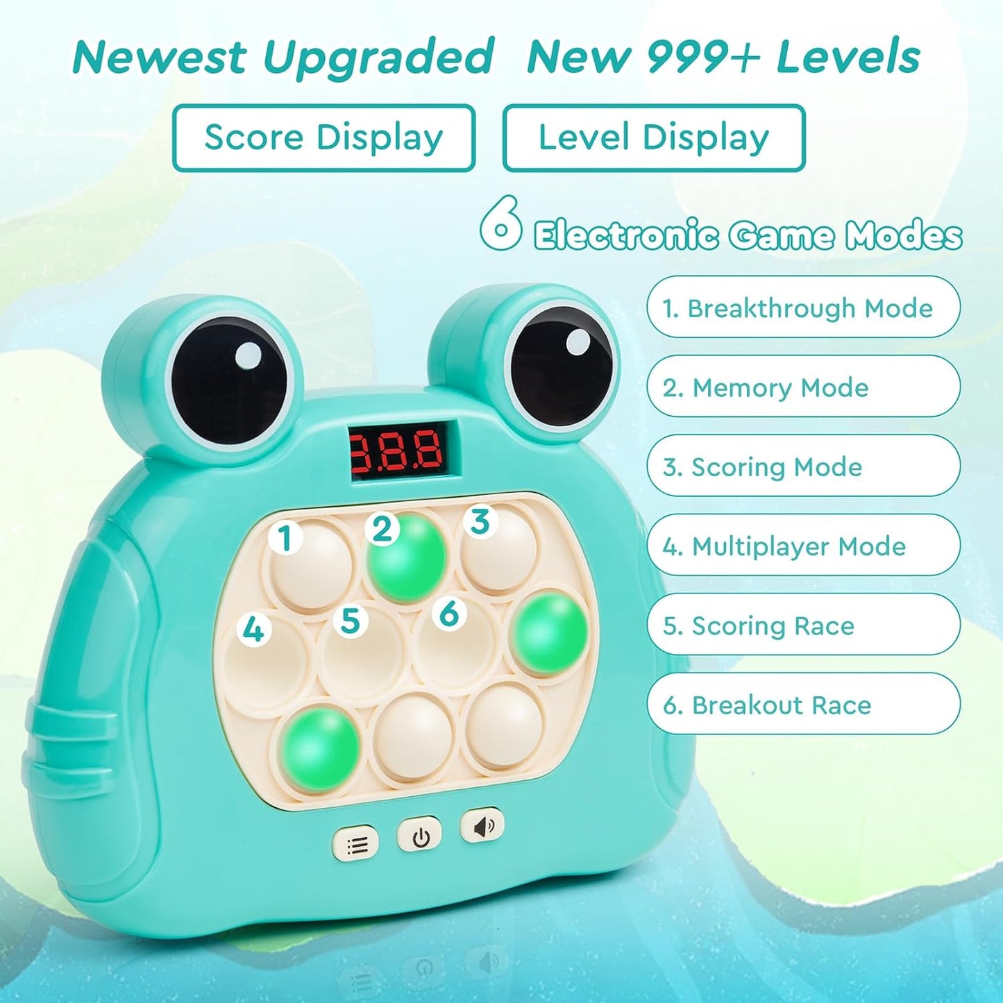 Fast Push Bubble Game, Pop Light Up Game Pop Fidget Toys, Quick Push Console Sensory Toys, Stress Relief Bubble Pop Puzzle Machine for Kids and Adults(Frog Green)