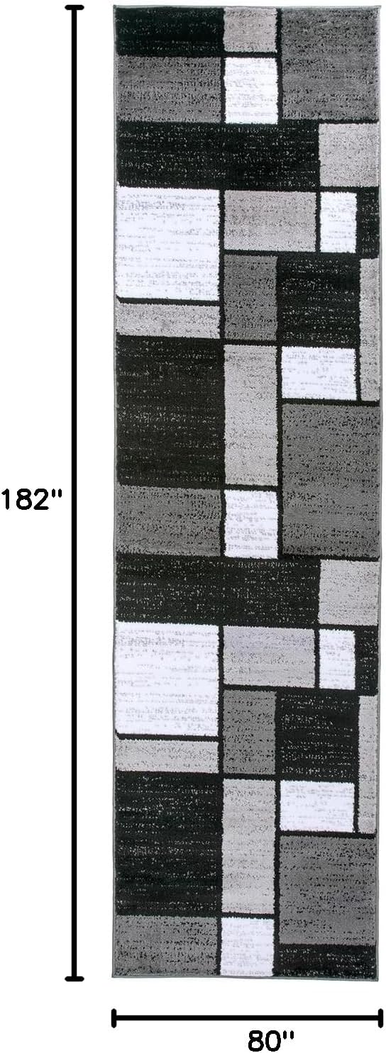 Rugshop Contemporary Modern Boxes for Home Office,Living Room,Bedroom,Kitchen Non Shedding Runner Rug 2'7" x 6' Gray