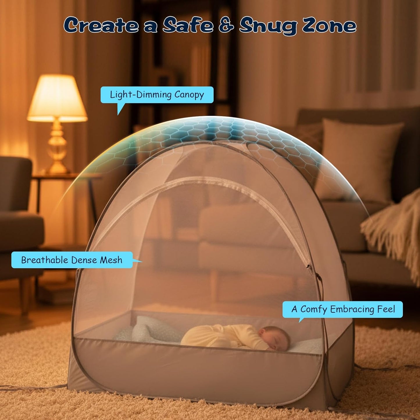 Akiky Large Pop Up Mosquito Net Crib Tent to Keep Baby from Climbing Out Baby Girl Netting Cover Canopy for Naps at Home&Traveling(Gray)