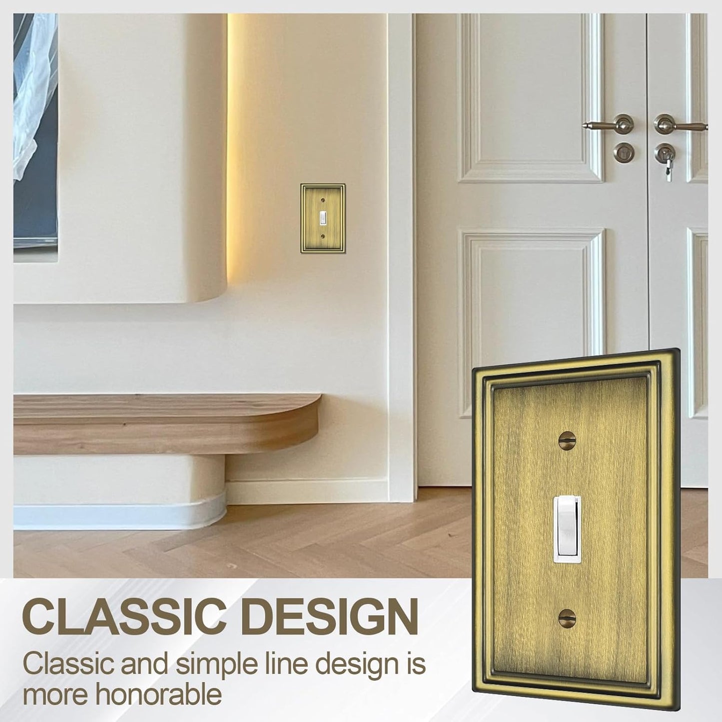 Antique Brass Decorative Light Switch Covers Plate, Metal Material 1 Gang Wall Plates for Light Switch, Single Toggle Switch Plate Cover - Classic Style, 6 Pack