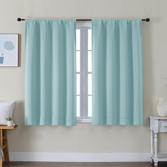 Simplebrand Ava Aqua Short Blackout Curtains for Bedroom 45 Inches Long 2 Panels Set, Solid Thermal Insulated, Energy Saving Window Treatment Curtains Blackout Drapes, W40 x L45 Inch, Aqua