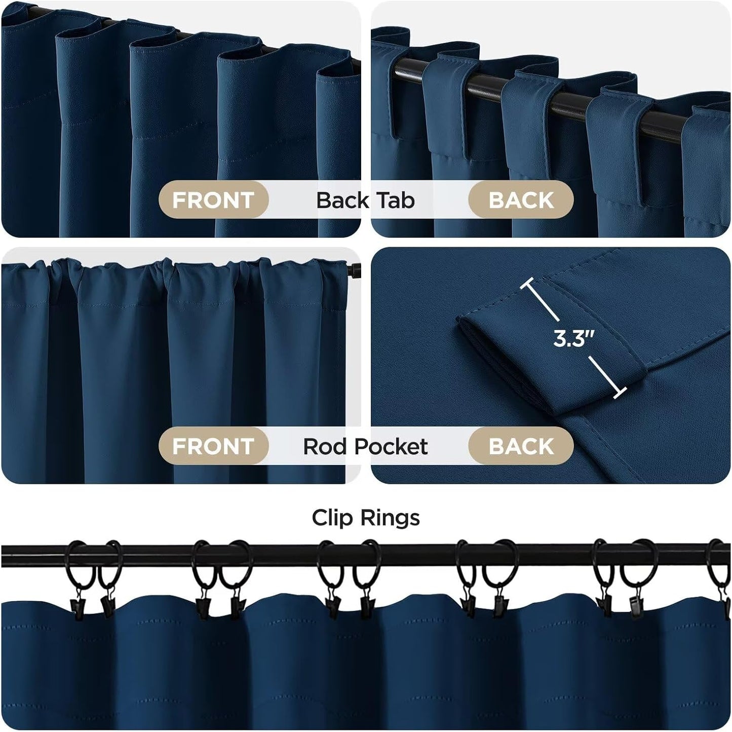 Joydeco 90 Inch Blackout Curtains for Bedroom, Thermal Insulated Black Out Curtains 2 Panels Set, Room Darkening Drapes for Living Room Window Rod Pocket Back Tab (W52 x L90 Inch, Navy Blue)