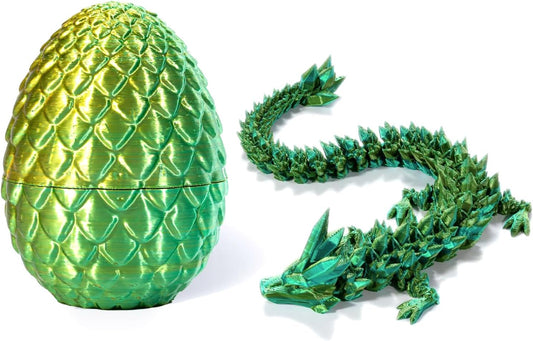STONESTAR 3D Printed Dragon Fidget Toys, Full Articulated Dragon Crystal Dragon in Egg, Home Office Executive Desk Toys, 11" Dragon with 5" Egg (Laser Yellow&Green)