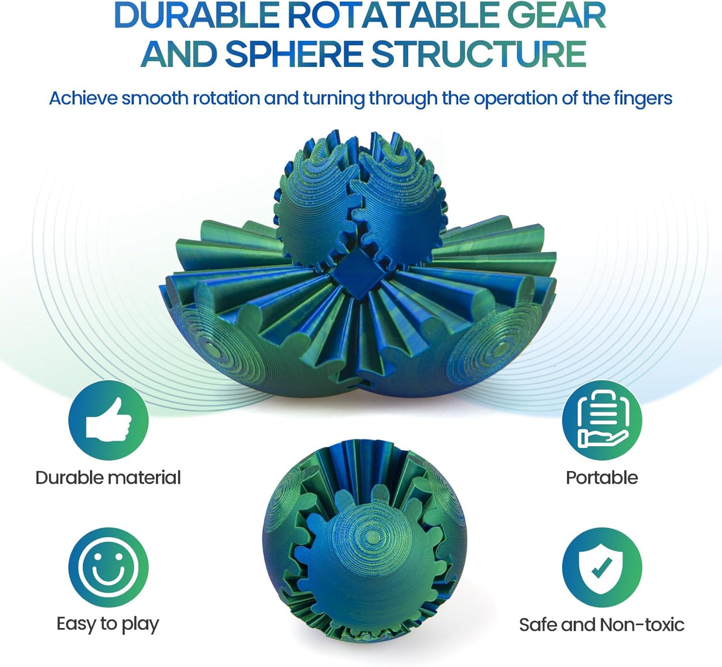 Generic Gear Ball, 3D Printed Gear Ball Spin Ball Fidget Toy, Gear Sphere Fidget Toys, Stress Ball GearSphere Desk Toy for Stress & Anxiety Relief, Fidget Ball Gear Toy for Student Gifts, Laser Green