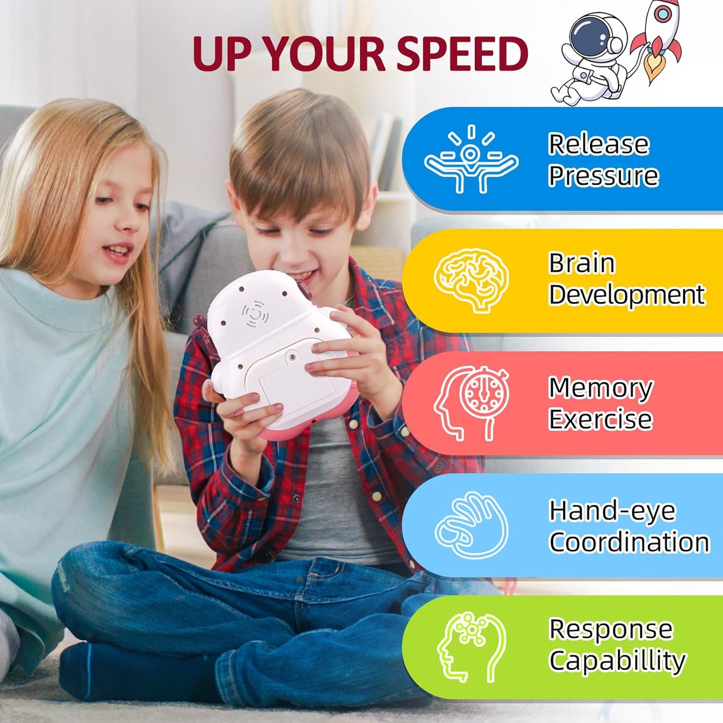 Quick Push Game Fidget Toys for Kids Adults, Handheld Puzzle Game Sensory Toys, Fast Push Bubble Game, Xmas Birthday Gifts for Boys Girls (Astronaut - Pink)