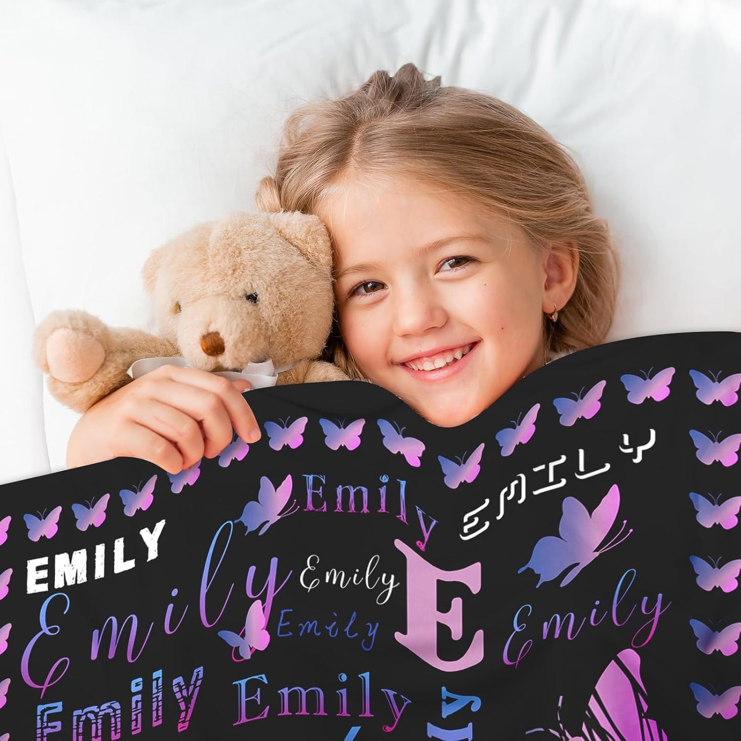 Ship Next Day, Custom Name Blanket - Printed in USA, Personalized Baby Blankets for Girls, Baby Blanket with Butterfly, Ultra-Soft Cozy Fleece Blankets, Gifts for Boys & Girls Kids Teen Girl New Mom