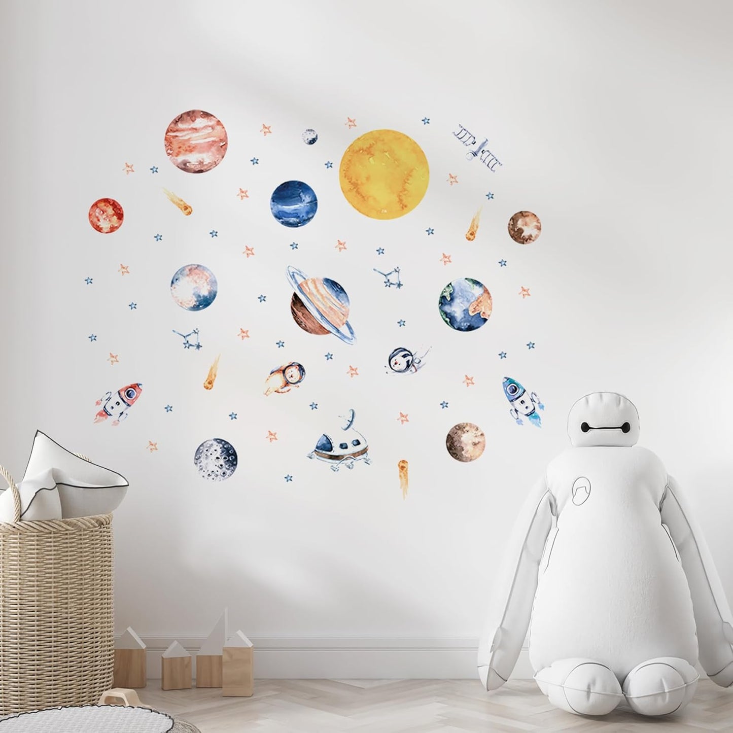 Solar System Wall Decals for Kids - Planets and Space Themed Wall Stickers by Lipastick - Peel and Stick Vinyl Decals for Boys and Girls Bedroom, Nursery, Playroom, Daycare - M Size