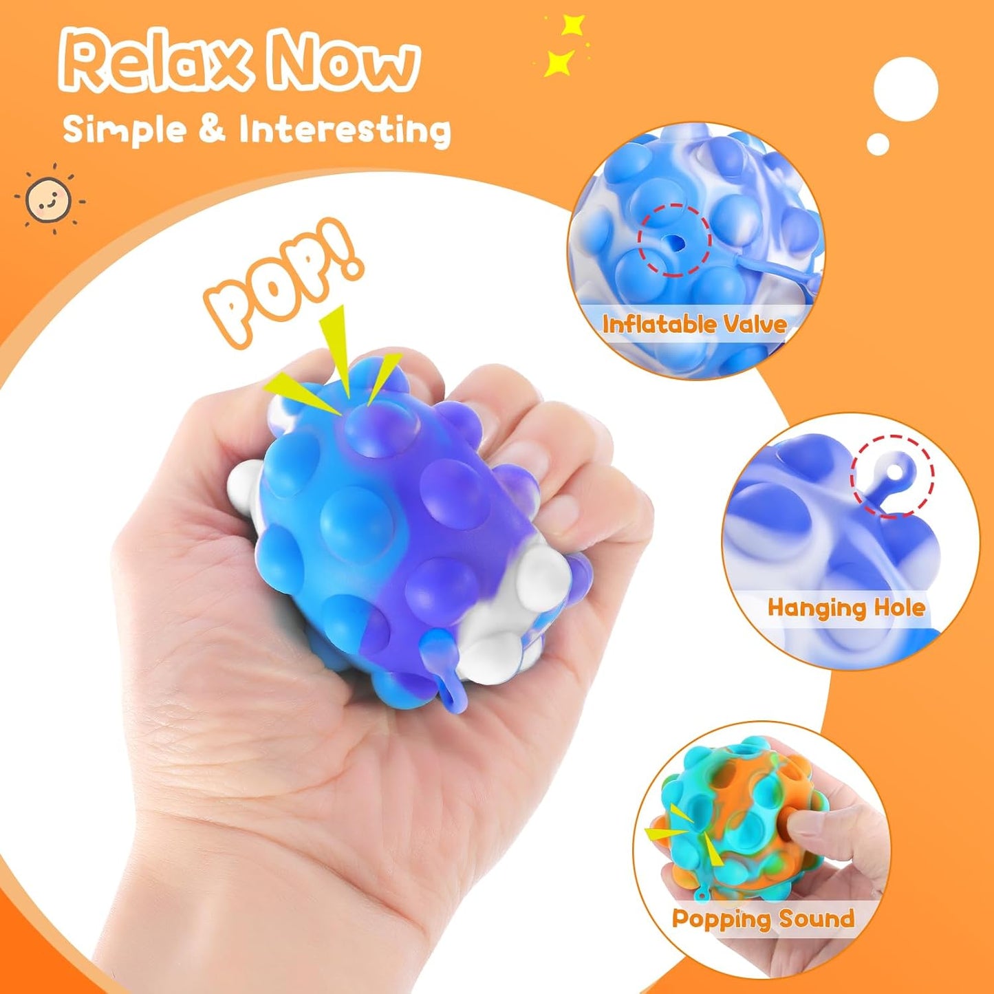 4 PCS Pop Fidget Toys Its Ball Toy Stress Balls It Pop Fidgets Pack Party Favors for Kids Toys Autism Sensory Toys Bulk Squeeze Toys Toddler Toys for Boys Adult Stress Relief Easter Basket Stuffers