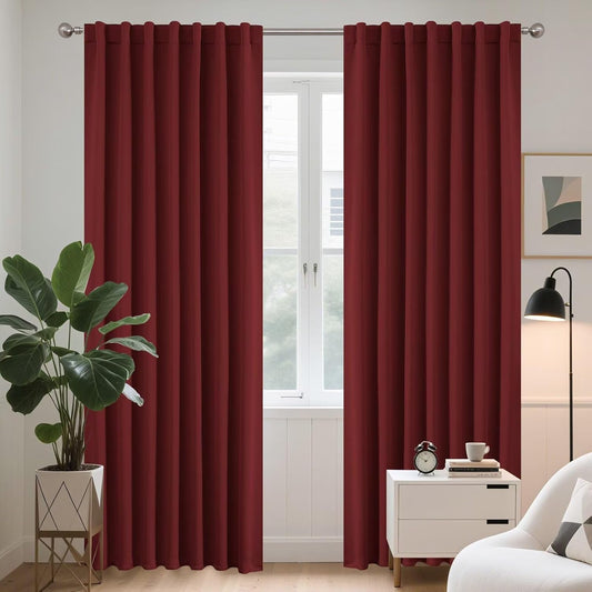 Joydeco Blackout Curtains 96 Inches Long for Bedroom, Thermal Insulated Black Out Curtains 2 Panels Set, Room Darkening Drapes for Living Room Window (W52 x L96 Inch, Burgundy Red)