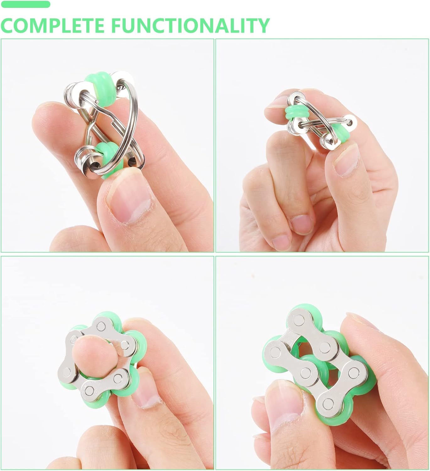 8 Pcs Hand Fidget Toys for Adults Roller Bike Chain Gyro Fidget Spinners Flippy Chain Mesh Marble and Spiky Fidget Rings Desk Silent Fidget Toys for Adults Teens Anxiety and Stress Relief