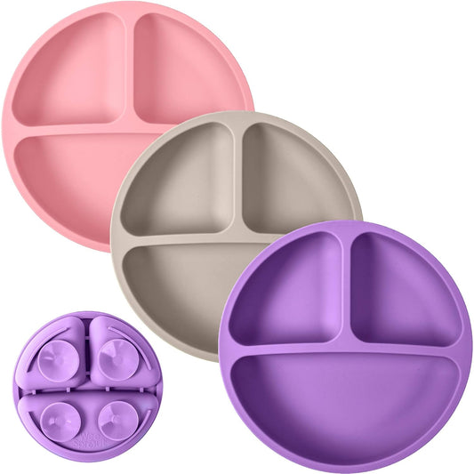WeeSprout Suction Plates for Babies & Toddlers - 100% Silicone, Dinnerware Stays Put, Divided Design for Picky Eaters, Microwave & Dishwasher Friendly, 3 Pack