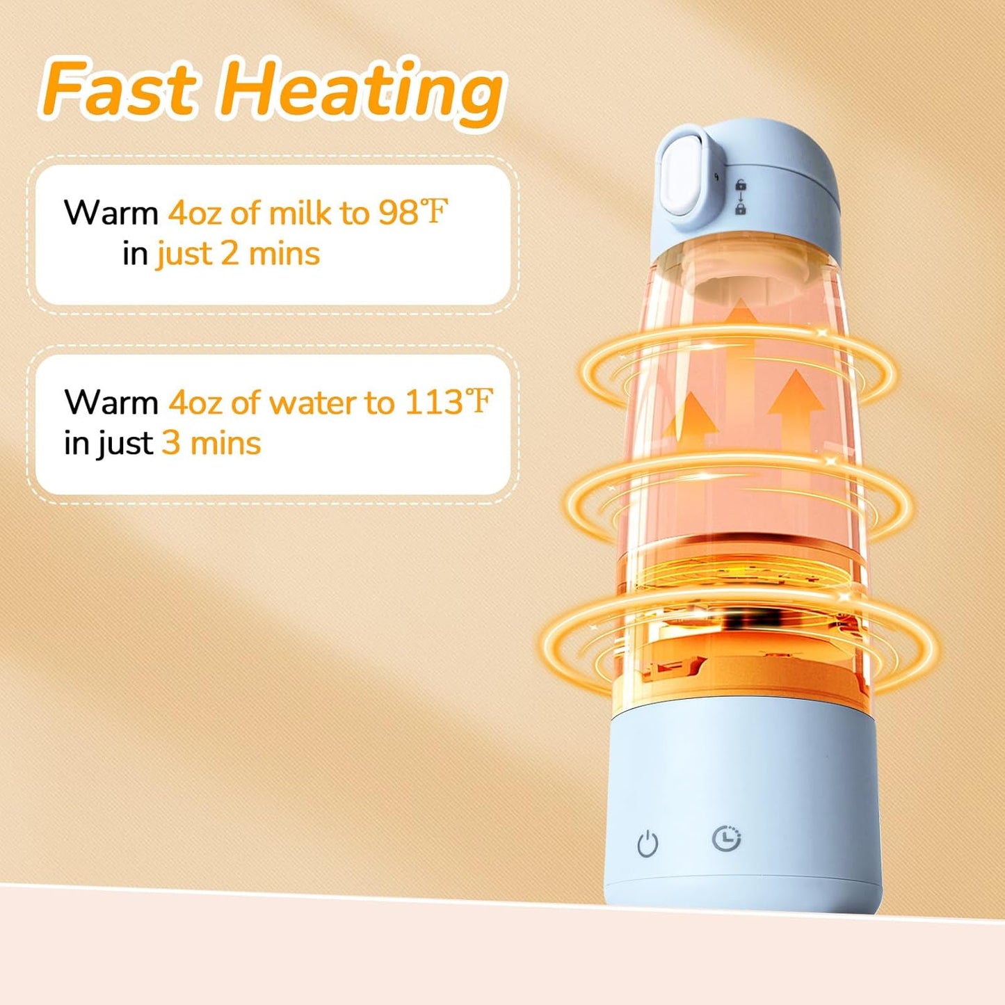 BEBOAN Portable Bottle Warmer for Travel On The Go, Portable Milk Warmer 5-Temp Setting with Lock 12oz Large Capacity 55W Fast Charging & Cordless for Heating Breast Milk/Formula Water Warmer