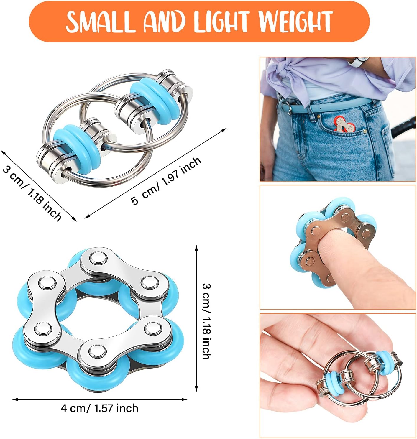 4 Pieces Fidget Toy Set Flippy Roller Chain, Six Roller Chain Fidget and Flippy Chain Stress Reducer Bike Chain Toys for ADHD, ADD, Autism, Anxiety Relief for Adults and Teens (Red, Blue)