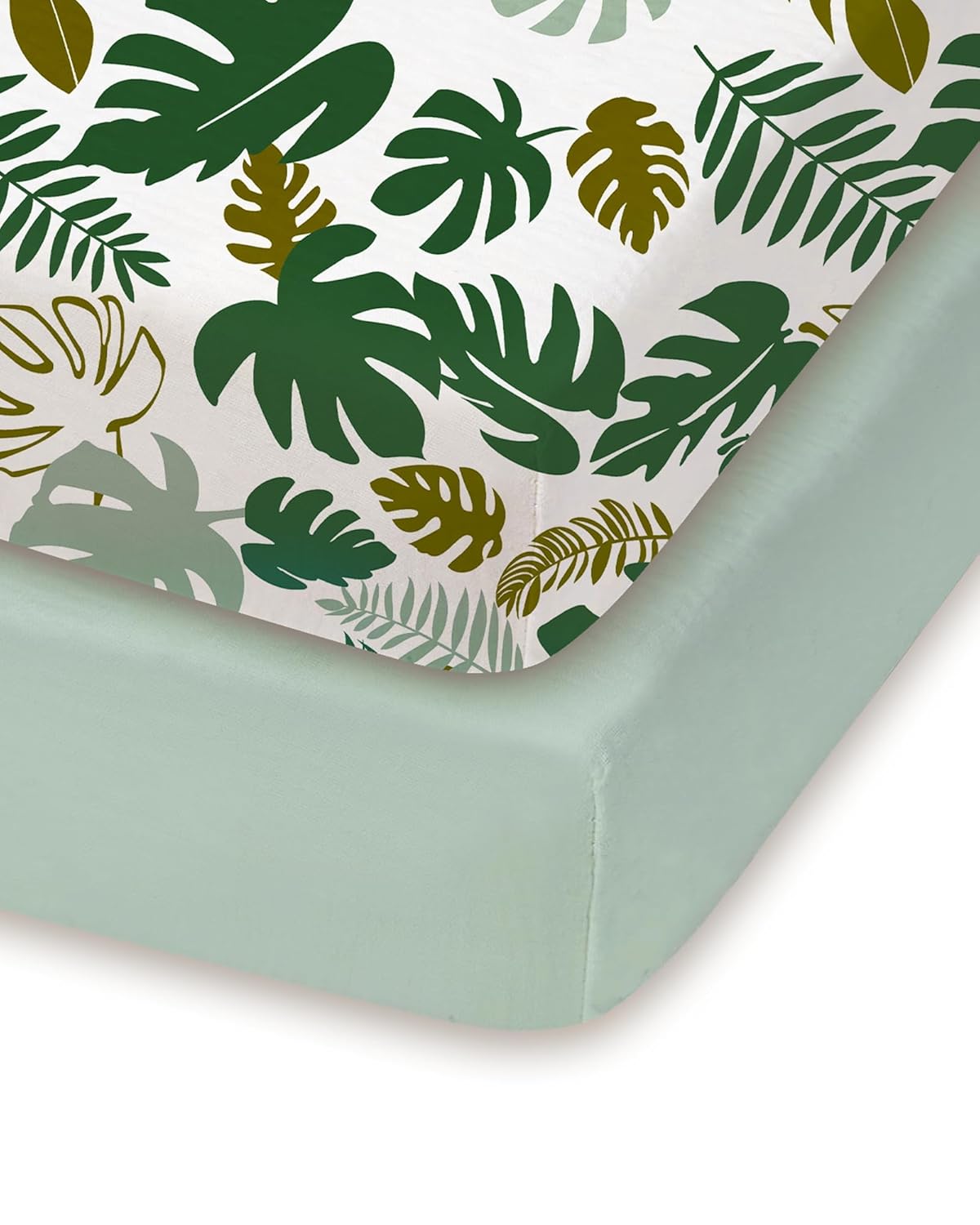 Pack and Play Sheets Fitted, Ultra Soft Mini Crib Sheets Boy Girl, Monstera&Green, Hypoallergenic and Soothing, Premium Jersey Pack N Play Mattress Sheets, 2 Pack