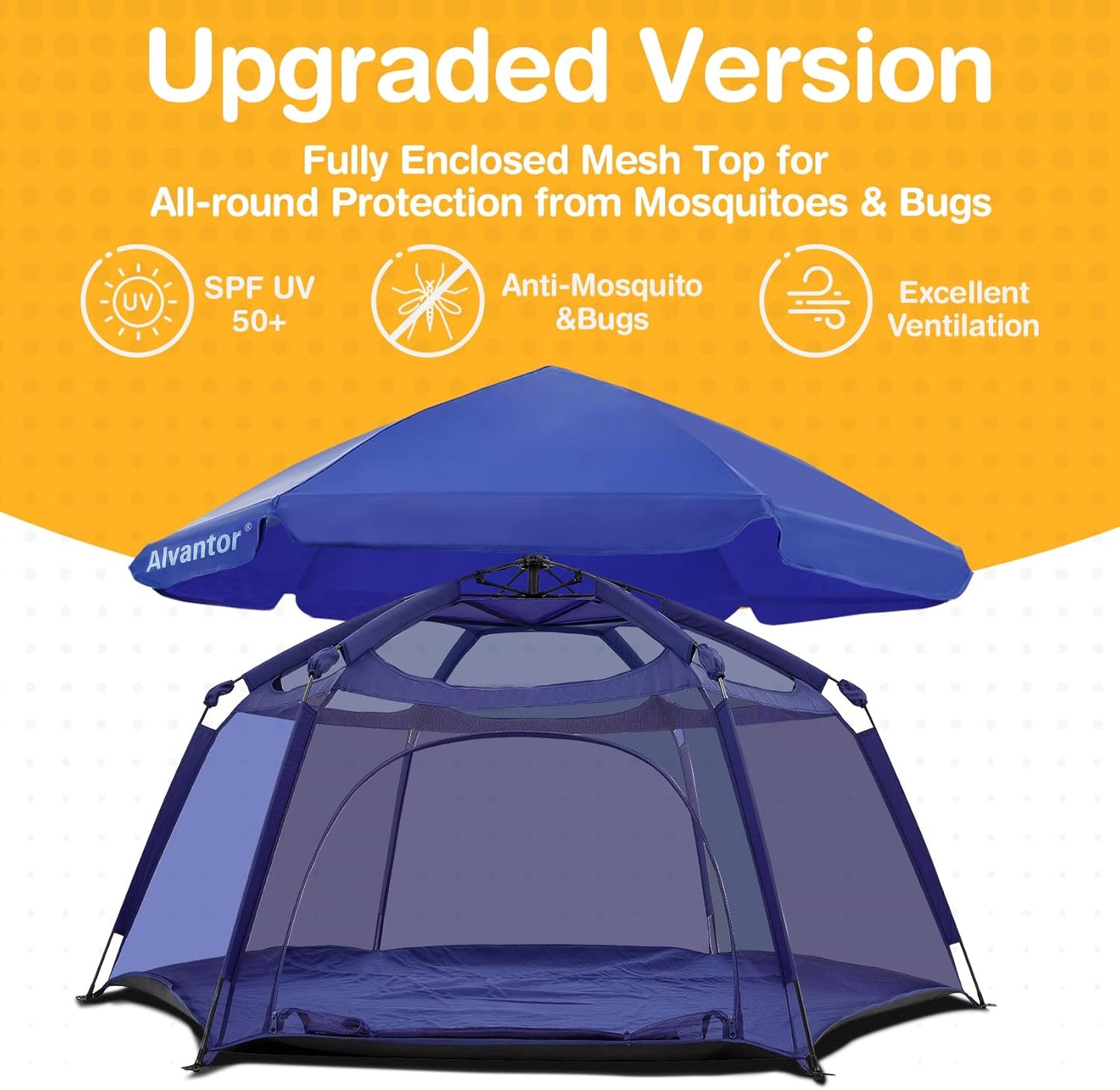 Alvantor Baby Playpen Play Yard 84"x84"x44”Large Kids Tents Pop Up Play Tent Indoor Outdoor Playhouse for Babies Toddlers Children Camping Playground Beach, 36-96 Months, Navy