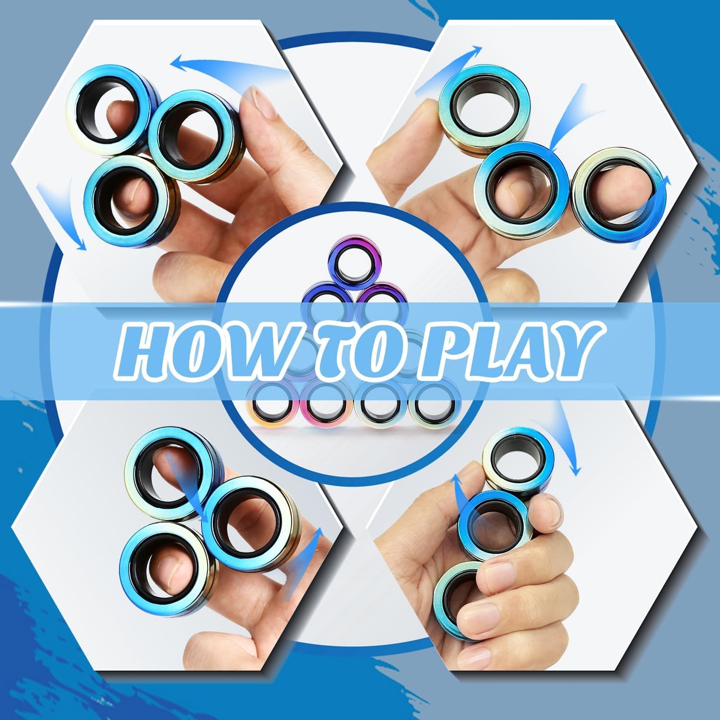 9 Pack Magnetic Rings Fidget Toy Set｜Magnetic Fidget Rings for ADHD Stress Relief｜ Colorful Fidget Toy Rings for Training Relieves Autism Anxiety｜Great Gifts for Kids&Teens