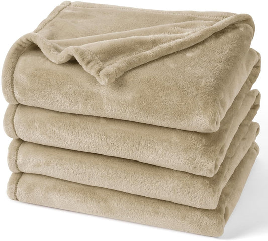 PHF Ultra Soft Fleece Blanket Twin Size, No Shed No Pilling Luxury Plush Cozy 300GSM Lightweight Twin XL Blanket for Bed, Couch, Chair, Sofa Suitable for All Season, 76" x 90", Khaki