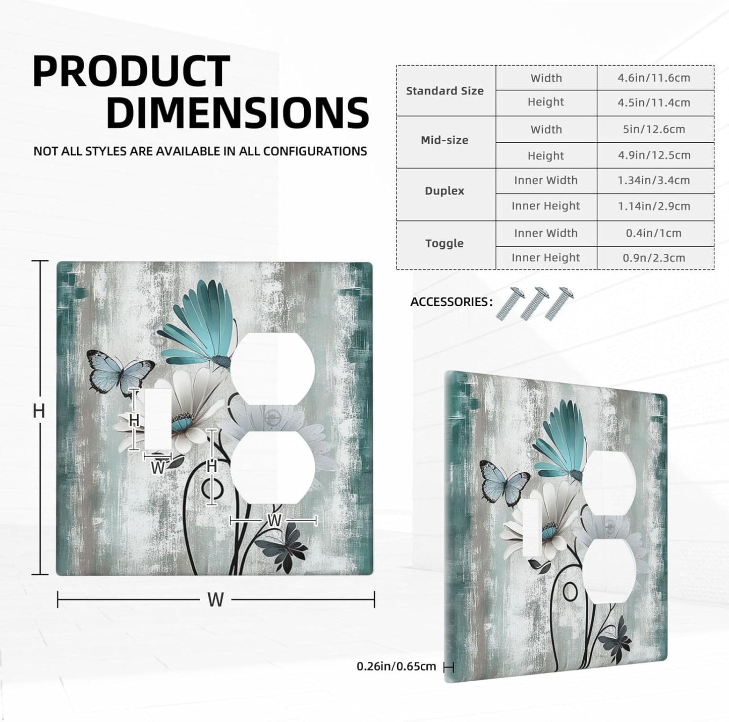 Wallplates Rustic Teal Daisy Floral Flowers Butterfly Wood Grain 1 Toggle 1 Duplex Switch Plate Electrical GFCI Faceplate Decorative Light Switch Covers for Bathroom Bedroom Decor