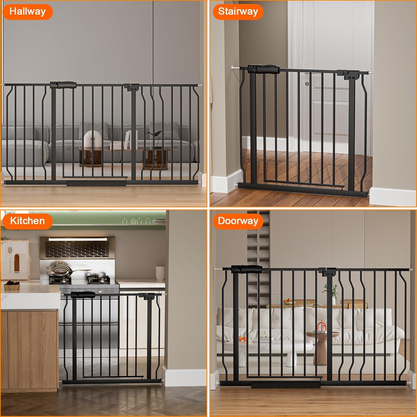 HOOEN Wide Baby Gates for Doorway Stairs 30" Tall 43.5 to 48 Inch Wide Indoor Child Gate for Kid or Pet Dogs Walk Through Pressure Mounted Baby Dog Gate