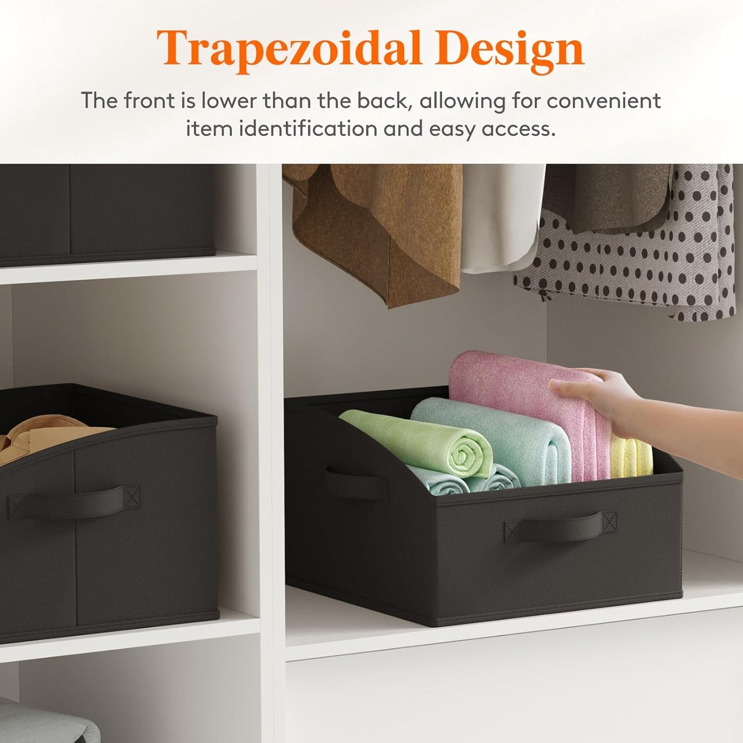 Lifewit Storage Baskets for Shelves, 6 Packs Non-woven Fabric Trapezoid Closet Organizer Bins with Handles, Foldable Clothing Containers Box for Clothes, Toy, Towel, Book, DVD, Hats, Small-Black