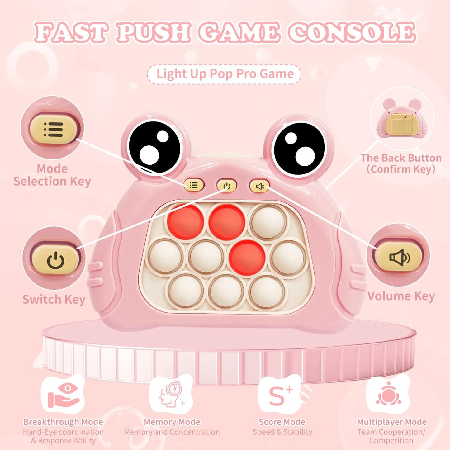 Fast Push Pop Pro Light Up Fidget Bubble Game Controller, Puzzle Pop Pro Game Fidget Toys Adults Handheld Bubble Pop Fidget Game Console Anti-Anxiety Autism Electronic Pop Toy