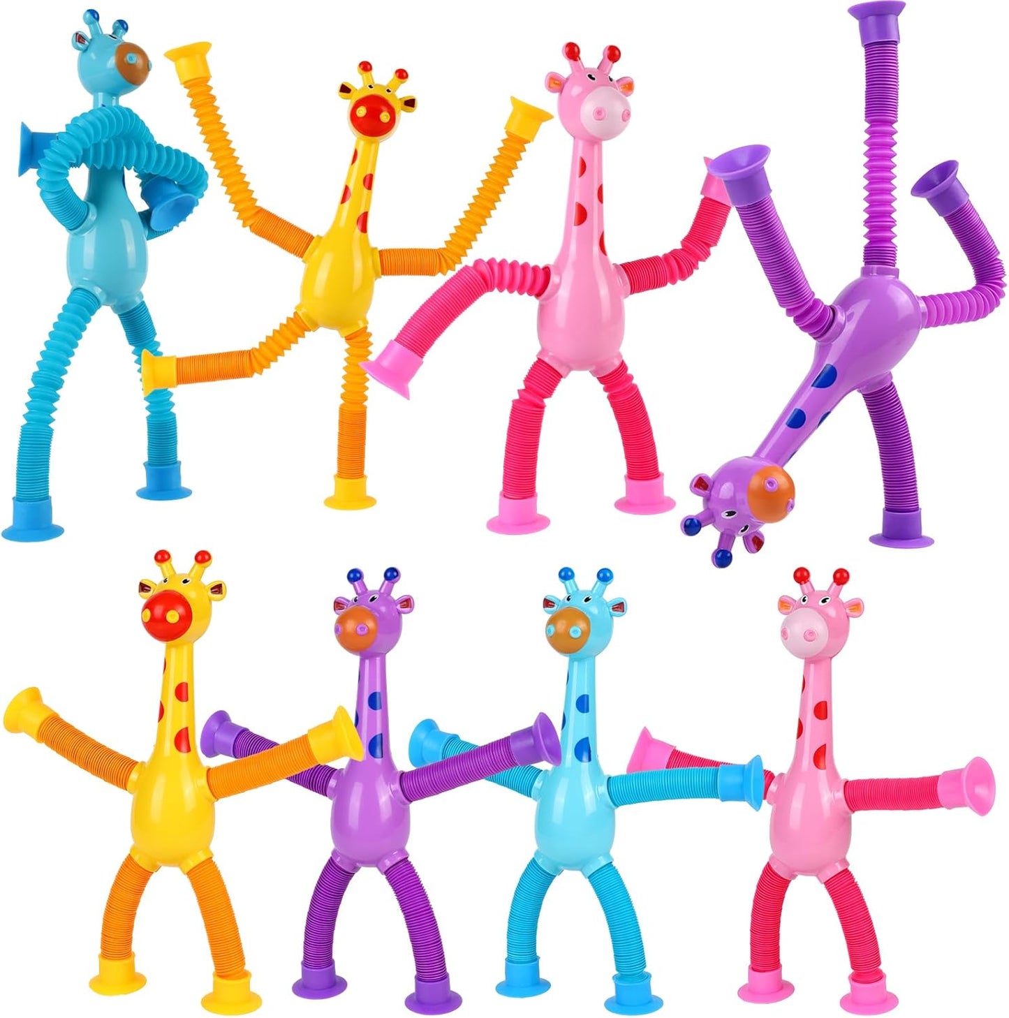 Ochine 8 Pack Telescopic Suction Cup Giraffe Toy, Sensory Pop Tubes for Toddlers, Fidget Toys for 3 4 5 6 7 8 9 Year Old Boys & Girls,Imaginative Play & Stimulating Creative Learning Toys