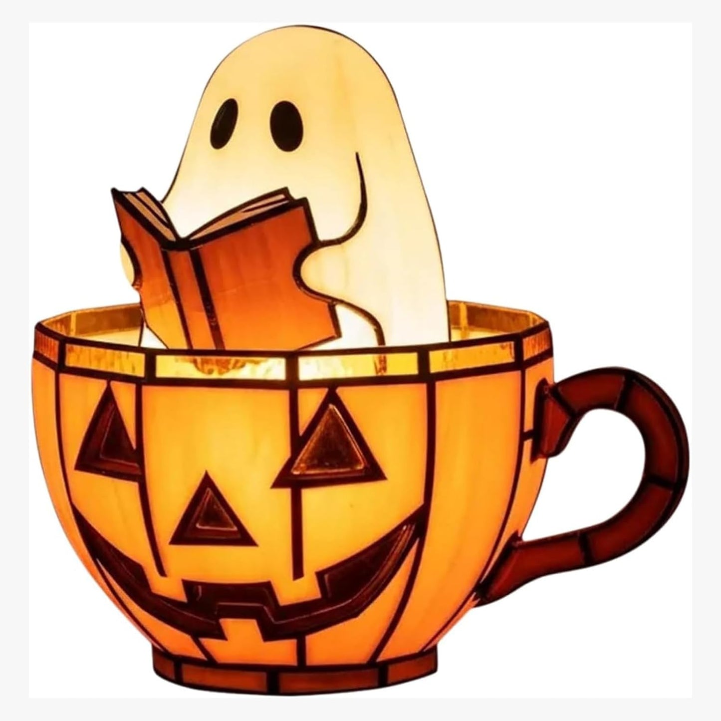 Cute Pumpkin Ghost Reading Book Lamp, Rechargeable Cute Spooky Night Light - Halloween Decor, Light Up Pumpkin Ghost Nightlight for Bathroom, Reading, Kids Room Gift