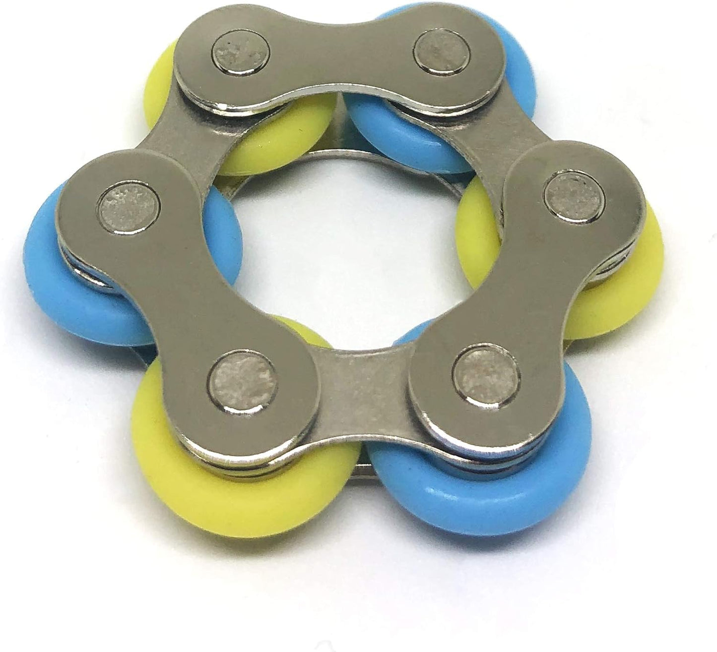 Fidget Roller Chain Toys with Metal and Silicone Rings - Stress Relief Perfect for ADHD, ADD, Anxiety in Office, School Stocking Stuffers Gifts (Blue, Yellow)
