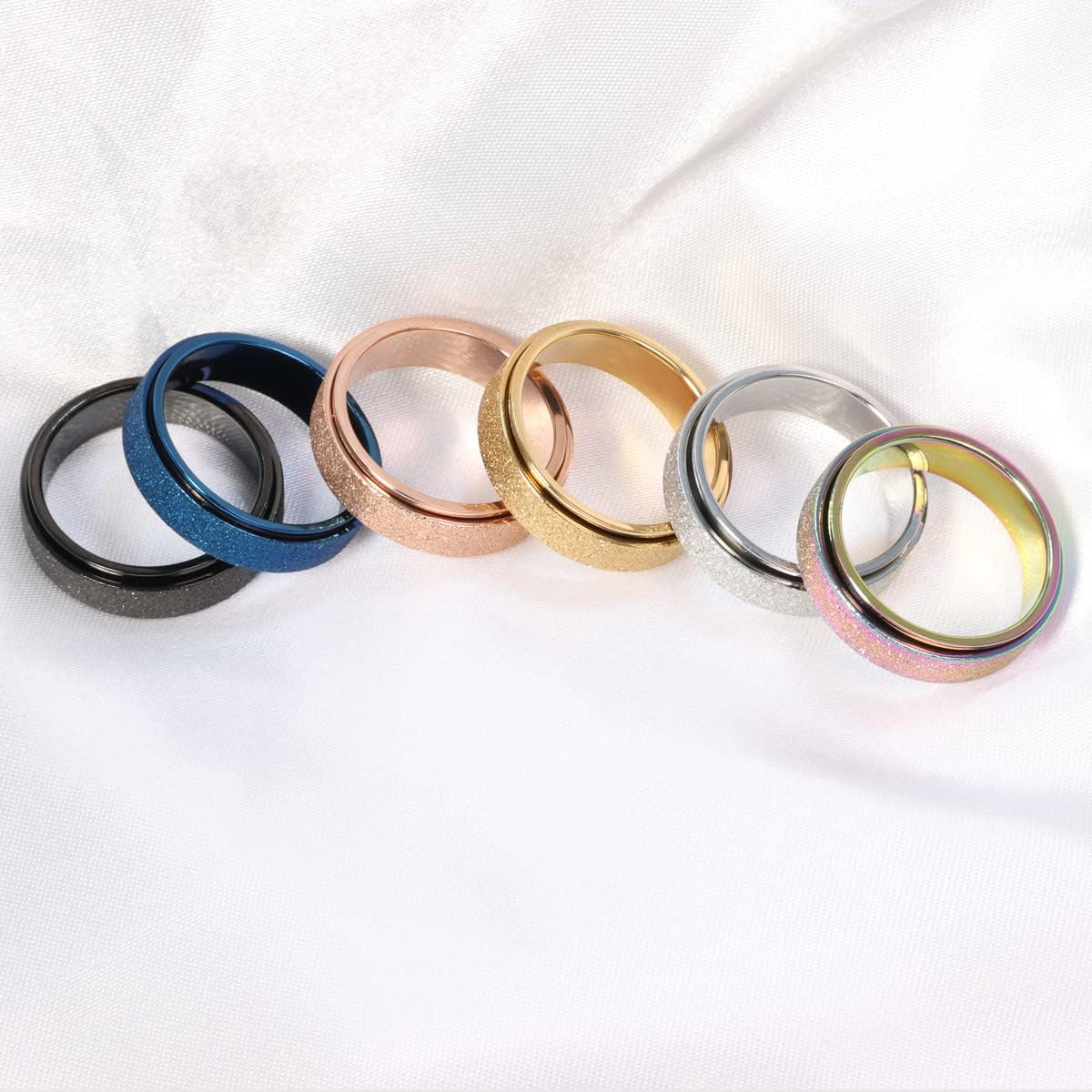 Anxiety Ring for Women Men, Titanium Stainless Steel Spinner Ring, 5 Colors, 6MM, Size 6-10, 3 Styles Anxiety Ring-Moon Star, Sandblasted Finished, Hollow Outer