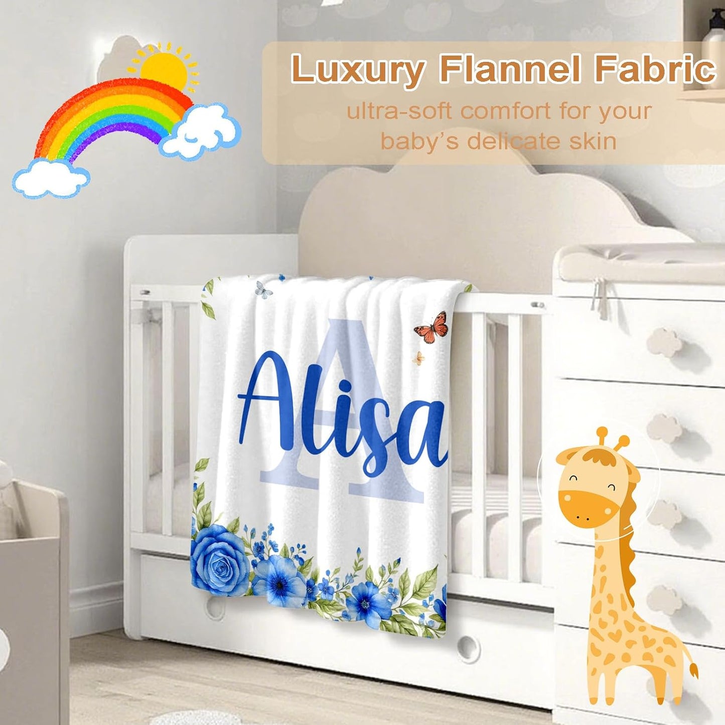 Ship Next Day, Personalized Baby Blanket – Printed in USA, Custom Baby Blanket for Boys & Girls, Baby Blanket with Name, Baby Shower, Easter, Christmas, Birthday Newborn & Toddler Gifts, Baby Gifts