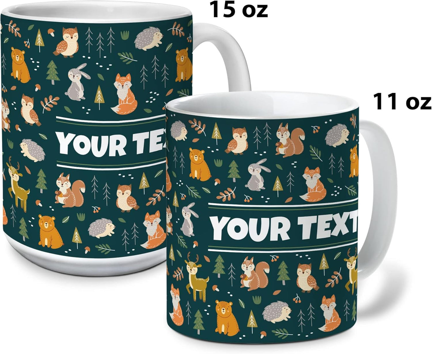 Personalized Mug for Kids - Woodland Animals - Custom Name/Text, Ceramic Hot Chocolate/Coffee Cup for Boys/Girls, Birthday/Christmas/Holiday Gift - 15 oz, Light Blue Handle