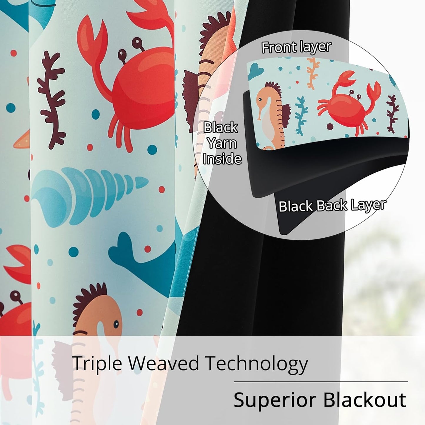 Kids Blackout Curtains - Ocean Whale Design, 100% Blackout, 2 Panels, Each W52×L84, Thermal Insulated for Bedroom, Noise Reducing, Excellent Colorfastness, Dive into an Underwater Adventure