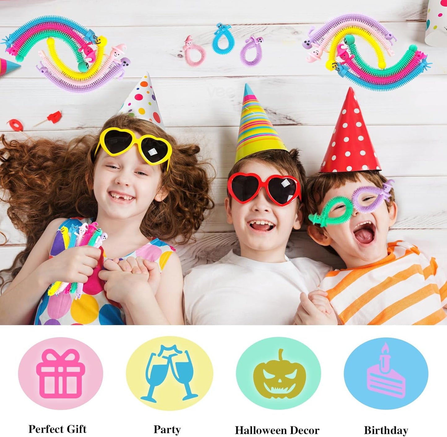 50 Pack Halloween Stretchy Strings Fidget Toy,Stress Relief and Anti-Anxiety Toy,Colorful Sensory Plaything with Witch Pumpkin Ghost Bat for Kids,Gifts,Party Favors,Adults,Boys,Girls