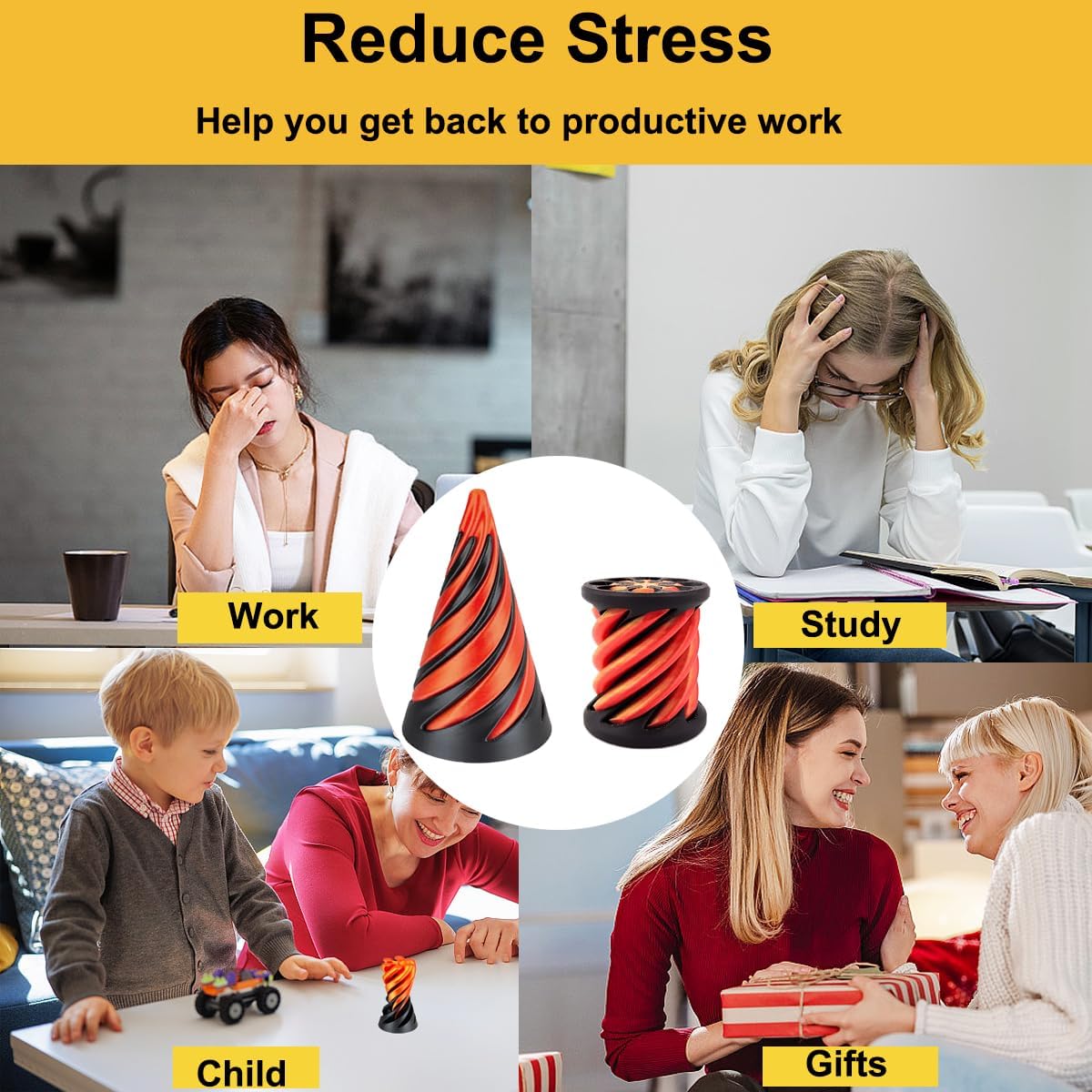 Impossible Cone,Pyramid Passthrough Toy,Spiral Cone Fidget Toy 3D Printed Spiral,Vortex Thread Illusion,Mini Cones and Cylindrical Pass Through Fidget Toy for Stress and Anxiety Relaxing（2Pcs）