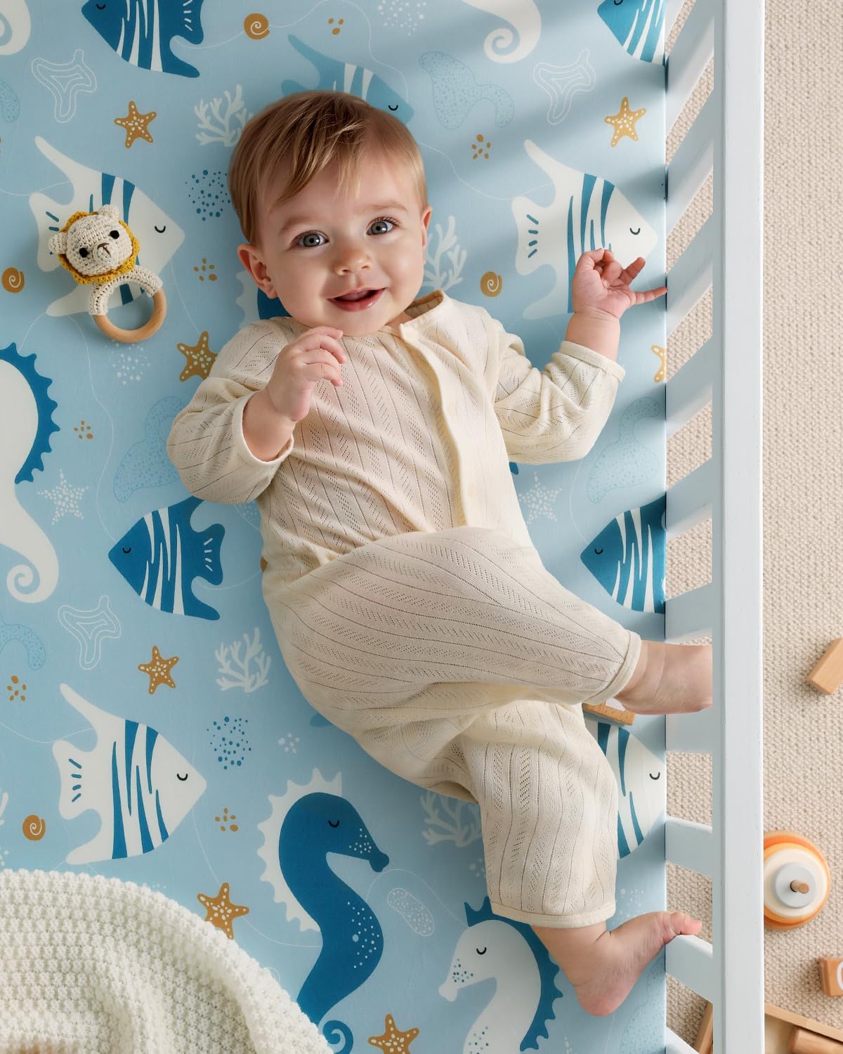 Yoofoss Baby Pack and Play Sheets 2 Pack for Boys and Girls - 38x26 Mini Crib Sheets Fitted Neutral Compatible with Graco Pack n Play Mattress,Ultra Soft Breathable Microfiber Underwater World