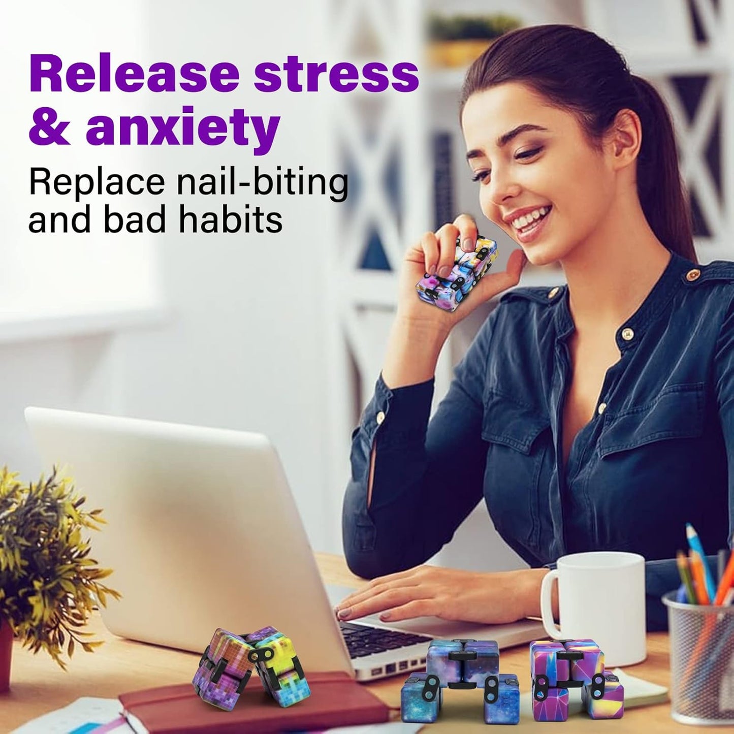 Infinitycube Fidget Toy Stress Relieving Fidgeting Game for Kids and Adults,Cute Pocket-sized Unique Gadget for Anxiety Relief and Kill Time (4, Colorful)